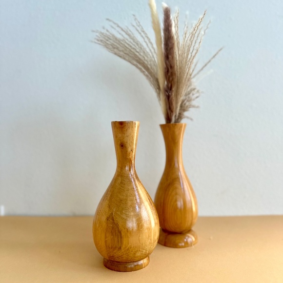 Vintage Turned wood candlestick holder or vase for dried flowers - Picture 1 of 13